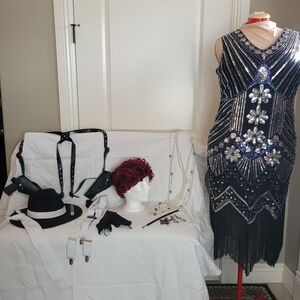 Black and Silver Beaded Fringe Dress